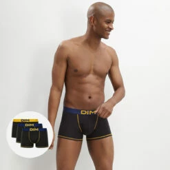 Lot De 3 Boxers Noir-Bleu Marin Et Noir-Jaune Safran Mix And Colors -Offres DIM Boutique D005DT3 8VZ 01 1