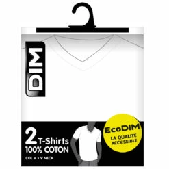 Lot De 2 T-shirts Blancs Col V 100% Coton EcoDIM -Offres DIM Boutique D00DNP2 0HY 03