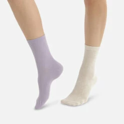 Lot De 2 Paires De Chaussettes Femme Beige Lavande Basic Coton -Offres DIM Boutique D018UM2 AOS 01 1