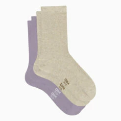 Lot De 2 Paires De Chaussettes Femme Beige Lavande Basic Coton -Offres DIM Boutique D018UM2 AOS 02