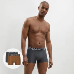 Lot De 2 Boxers Homme Respirants Marron Gris 3D Flex Air -Offres DIM Boutique D01N1G2 AA3 01 1