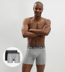 Lot De 2 Boxers Longs Homme Respirants Noir Gris 3D Flex Air