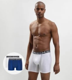 Lot De 2 Boxers Longs Homme Respirants Bleu Blanc 3D Flex Air