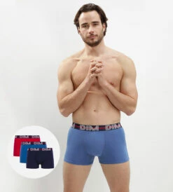 Lot De 3 Boxers Rouge, Bleu Nuit Et Bleu Clair - Dim Powerful