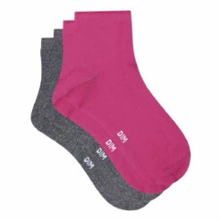 Lot De 2 Paires De Socquettes Femme Microfibre Gris Magenta Dim Skin -Offres DIM Boutique D025WM2 AOY 02