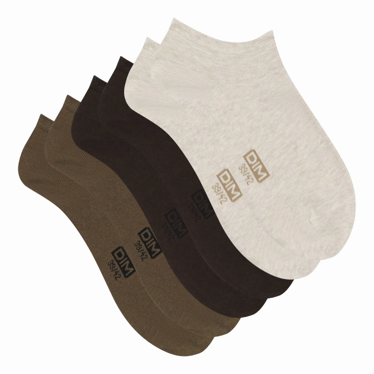 Lot De 5 Paires De Socquettes Homme Kaki Marron Beige Dim Basic Coton 5 Lot De 5 Paires De Socquettes Homme Kaki Marron Beige Dim Basic Coton – Image 3