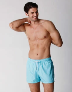 Maillot De Bain Court Pour Homme Bleu Avec Imprimé Vagues