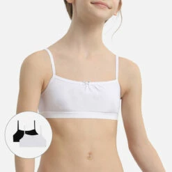 Lot De 2 Brassières Filles En Coton Stretch Noir Blanc Basic Coton