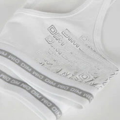 Brassière Fille Coton Stretch Blanc Avec Impressions Argentées Dim Sport -Offres DIM Boutique D093JC1 0HY 03 front detail