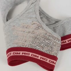 Brassière Fille En Coton Stretch Logo Métallisé Gris Chiné Dim Sport -Offres DIM Boutique D093JC1 AB9 03 front detail