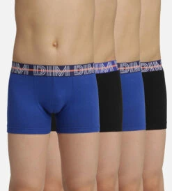 Lot De 4 Boxers Garçon Coton Stretch Ceinture Contrastée Bleu EcoDim