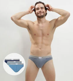 Lot De 3 Slips Bleu Denim Gris En Coton Stretch Résistant Ultra Resist -Offres DIM Boutique D09B8G3 96H 01 1