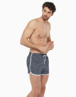 Maillot De Bain Court Pour Homme à Rayures Blanches Et Bleues