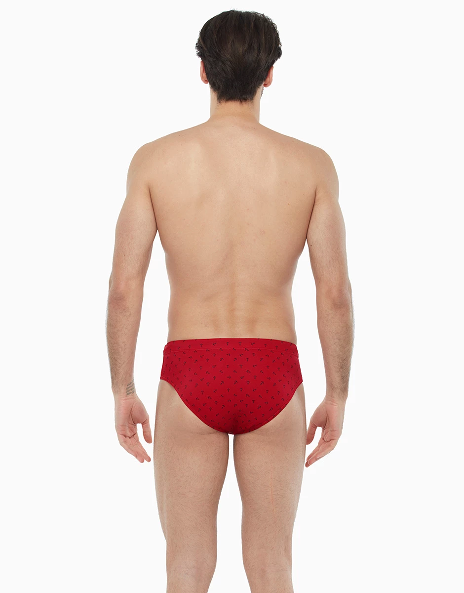 Slip De Bain Rouge à Imprimé Ancres Contrasté 5 Slip De Bain Rouge à Imprimé Ancres Contrasté – Image 3