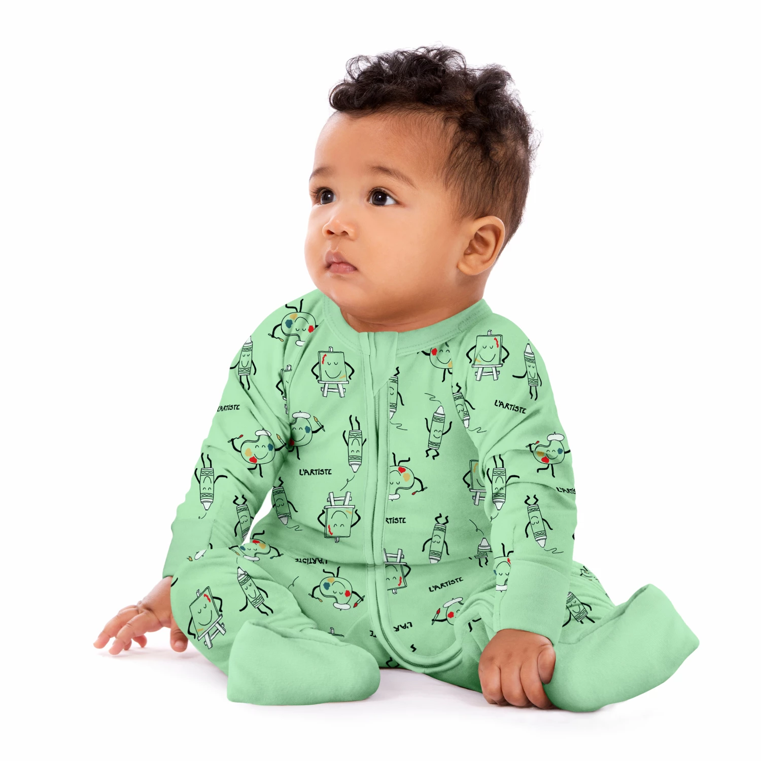 Pyjama Bébé Zippé En Coton Stretch Motifs Crayons Vert Dim ZIPPY® 5 Pyjama Bébé Zippé En Coton Stretch Motifs Crayons Vert Dim ZIPPY® – Image 3