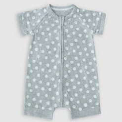 Barboteuse Bébé Zippée Coton Stretch Grise Motifs Pois Blanc Dim ZIPPY ®