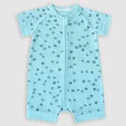 Barboteuse Bébé Zippée Coton Stretch Bleu Clair Pluie D'étoiles Dim ZIPPY ®