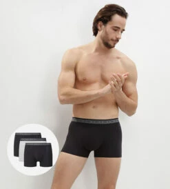 Lot De 3 Boxers Homme Coton Stretch Bio Noir Gris Perle Green By Dim