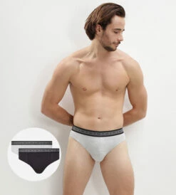 Lot De 2 Slips Homme Coton Stretch Bio Noir Gris Perle Green By Dim