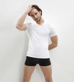 Lot De 2 T-shirts Homme En Coton Bio à Col V Blanc Green By Dim