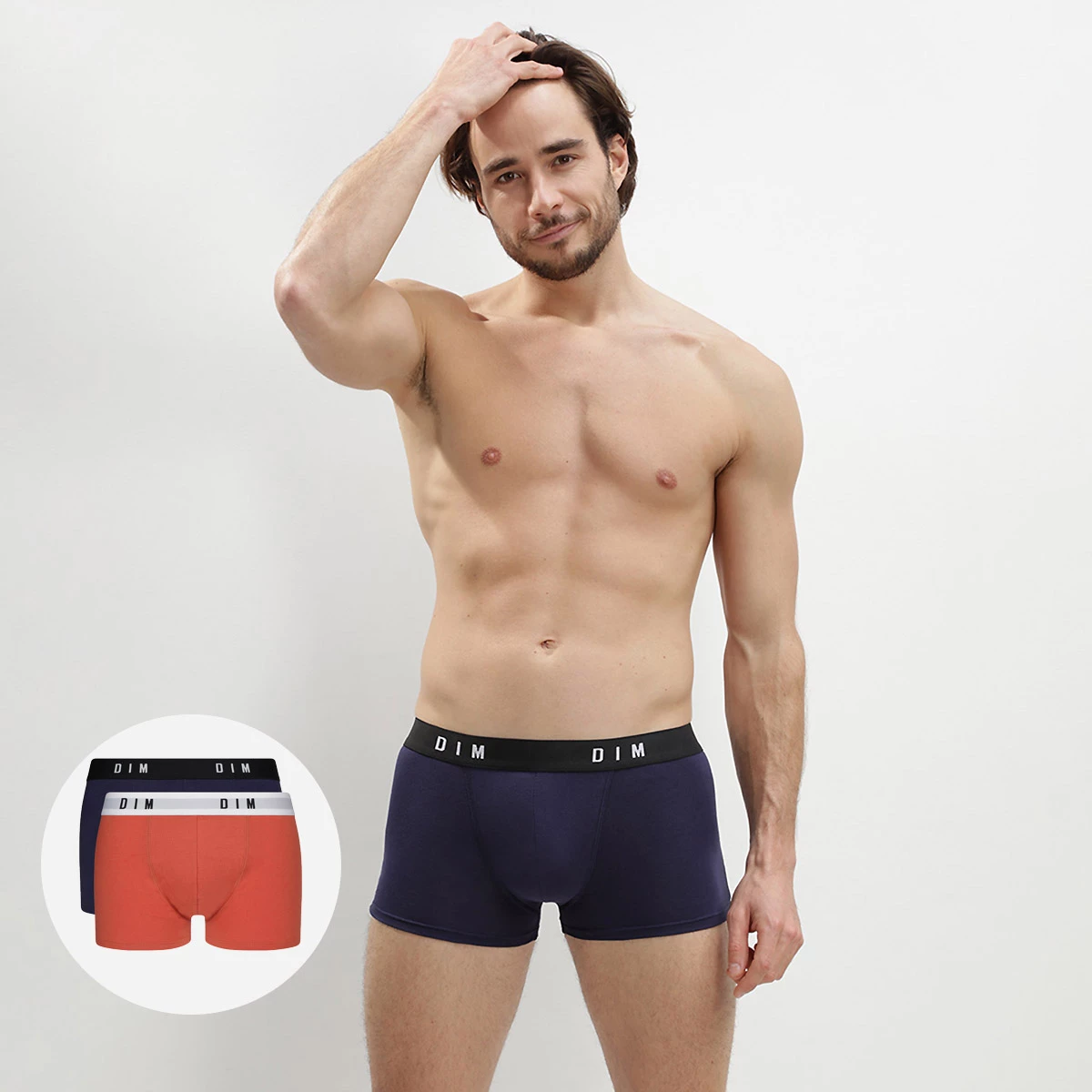 Lot De 2 Boxers Homme Coton Stretch Roux Bleu Denim Dim Originals 4 Lot De 2 Boxers Homme Coton Stretch Roux Bleu Denim Dim Originals â Image 2