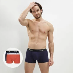 Lot De 2 Boxers Homme Coton Stretch Roux Bleu Denim Dim Originals