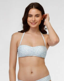 Haut De Maillot De Bain Bandeau En Microfibre, Imprimé Animalier Bleu Clair