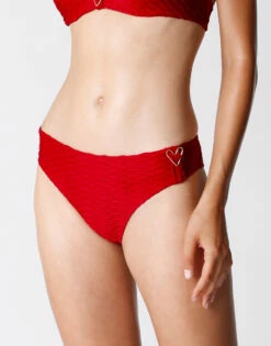 Bas De Maillot De Bain En Microfibre Gaufrée Rouge Pour Femme