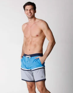 Maillot De Bain Long Gris Et Bleu Pour Homme