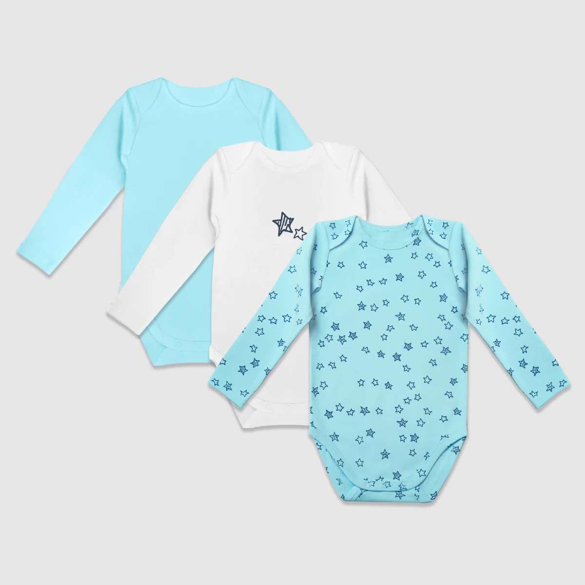 Lot De 3 Body Coton Bio à Manches Longues Et étoiles Bleu Dim Baby 3 Lot De 3 Body Coton Bio à Manches Longues Et étoiles Bleu Dim Baby