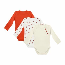 Lot De 3 Bodys Coton Bio à Manches Longues Coccinelle Rouge Dim Baby