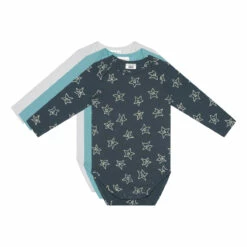 Lot De 3 Bodys Coton Bio à Manches Longues Étoiles Bleu Dim Baby