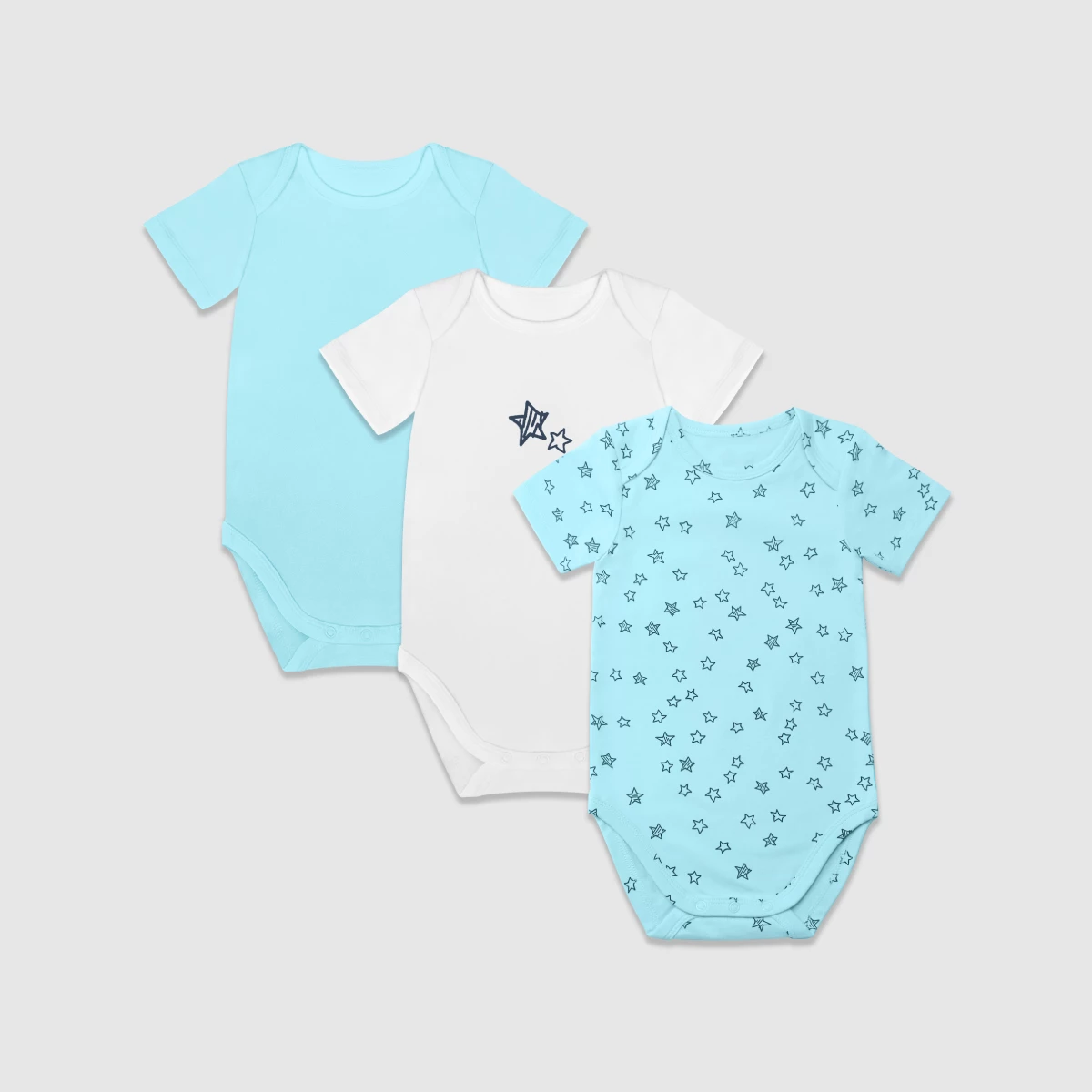 Lot De 3 Body Coton Bio Manches Courtes à étoiles Bleu Dim Baby 4 Lot De 3 Body Coton Bio Manches Courtes à étoiles Bleu Dim Baby – Image 2
