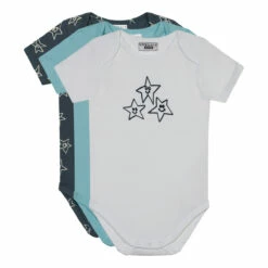 Lot De 3 Bodys Coton Bio à Manches Courtes étoiles Bleu Dim Baby