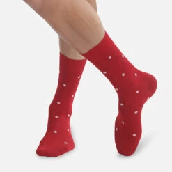 Chaussettes Homme En Fil D’écosse Rouge à Motifs Pois Monsieur Dim