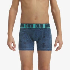 Boxer Garçon En Microfibre à Motifs Maritimes Encre Menthol Dim