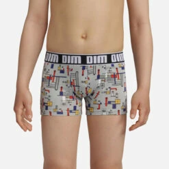 Boxer Enfant En Microfibre à Motif Industriel Gris Noir Dim Micro