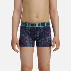 Boxer Enfant En Microfibre à Motifs Kawai Japonisants Bleu Dim Micro