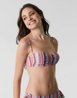 Maillot De Bain Soutien Gorge Bandeau En Microfibre Lurex, Rayures Multicolores