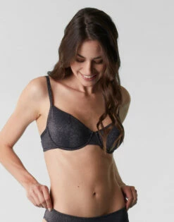 Maillot De Bain Soutien-gorge Avec Armatures En Microfibre, Noir Avec Lurex