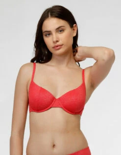 Maillot De Bain Soutien-gorge à Armatures En Microfibre Lurex Uni Corail