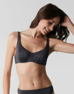 Maillot Soutien-gorge Brassière En Microfibre, Noir Avec Lurex