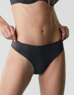 Maillot De Bain Slip Midi En Microfibre, Noir Avec Du Lurex