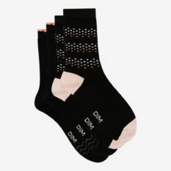 Lot De 2 Paires De Chaussettes Femme Motif Chevron Noir Coton Style -Offres DIM Boutique D0C0NM2 50O 02