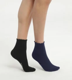 Devant 45 Lot De 2 Paires De Chaussettes Femme à Volants Noir Marine Dim Modal