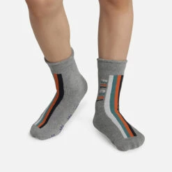 Chaussette Enfant Antidérapante à Bandes Colorées Gris Coton Style
