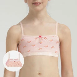 Lot De 2 Brassières Fille Coton Stretch Motif Rainbow Rose Les Pockets