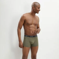 Boxer Homme En Coton Stretch à Pois En Relief Vert Kaki Dim Fancy