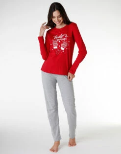 Pyjama Long En Jersey De Coton, Rouge -Offres DIM Boutique D0CFNPS A22 01 1