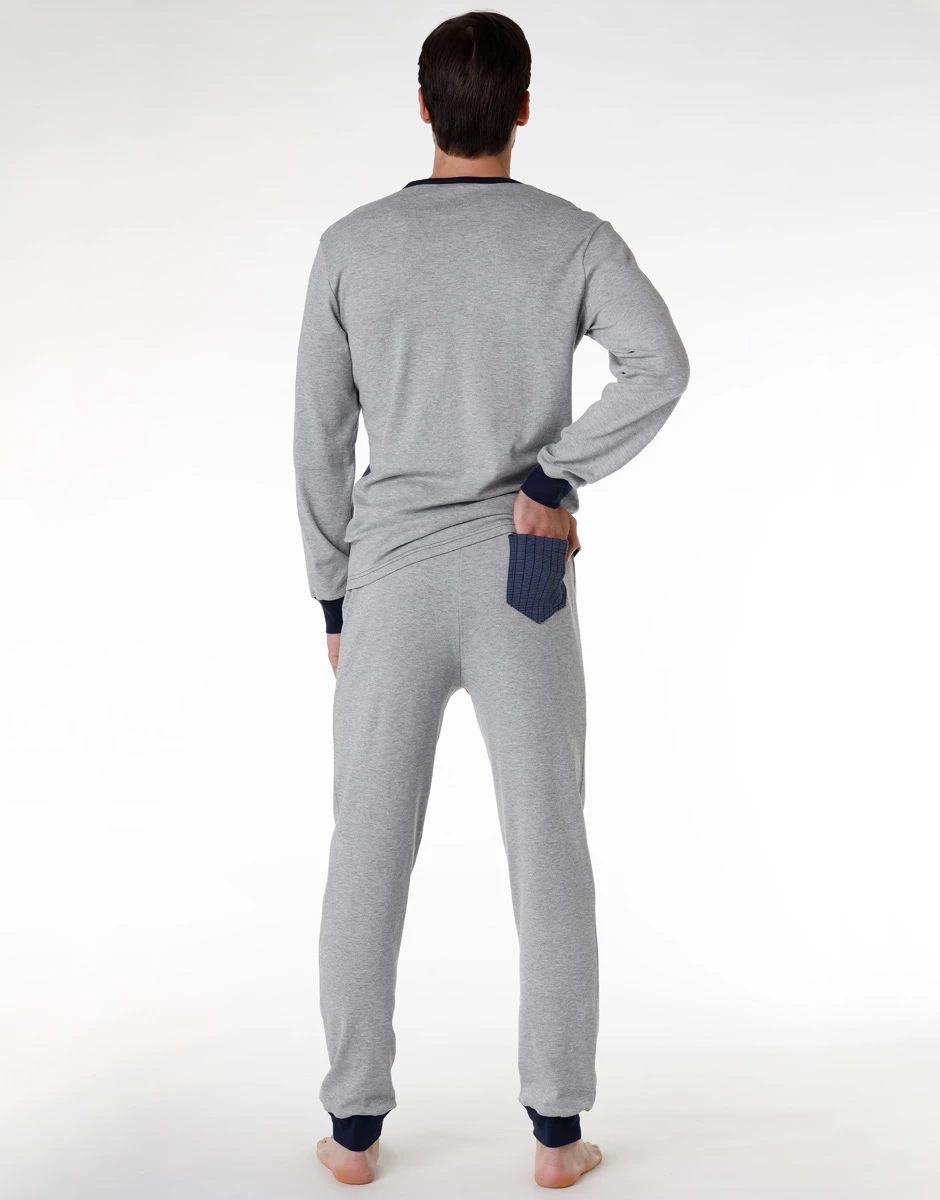 Pyjama Long Pour Homme En Coton Interlock, Bleu Marine Et Imprimé 5 Pyjama Long Pour Homme En Coton Interlock, Bleu Marine Et Imprimé – Image 3